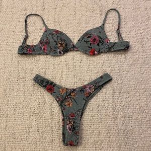 Sage Green Floral Rushed 2-Piece Push-Up Bikini